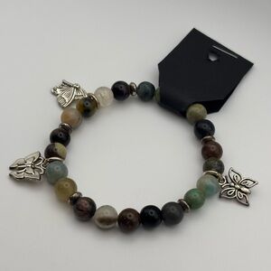 Silver and Multicolor Beaded Bracelet with Butterfly Charms